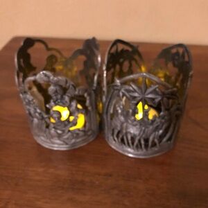 Set of 2 Pewter Candle Holders for  3 inch Pillar or Votive- Angels & Wise Men